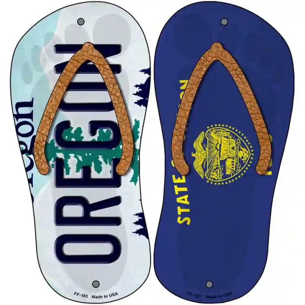 Metal Flip Flops Sign OR Flag Oregon Strip Art Novelty Set of 2 New Wall